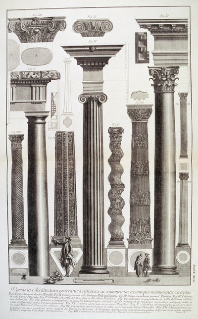 Tafel CI-II Variationen in der griechischen Architektur, Darstellung einer Säulentabelle aus Denkmälern der Antike aus 